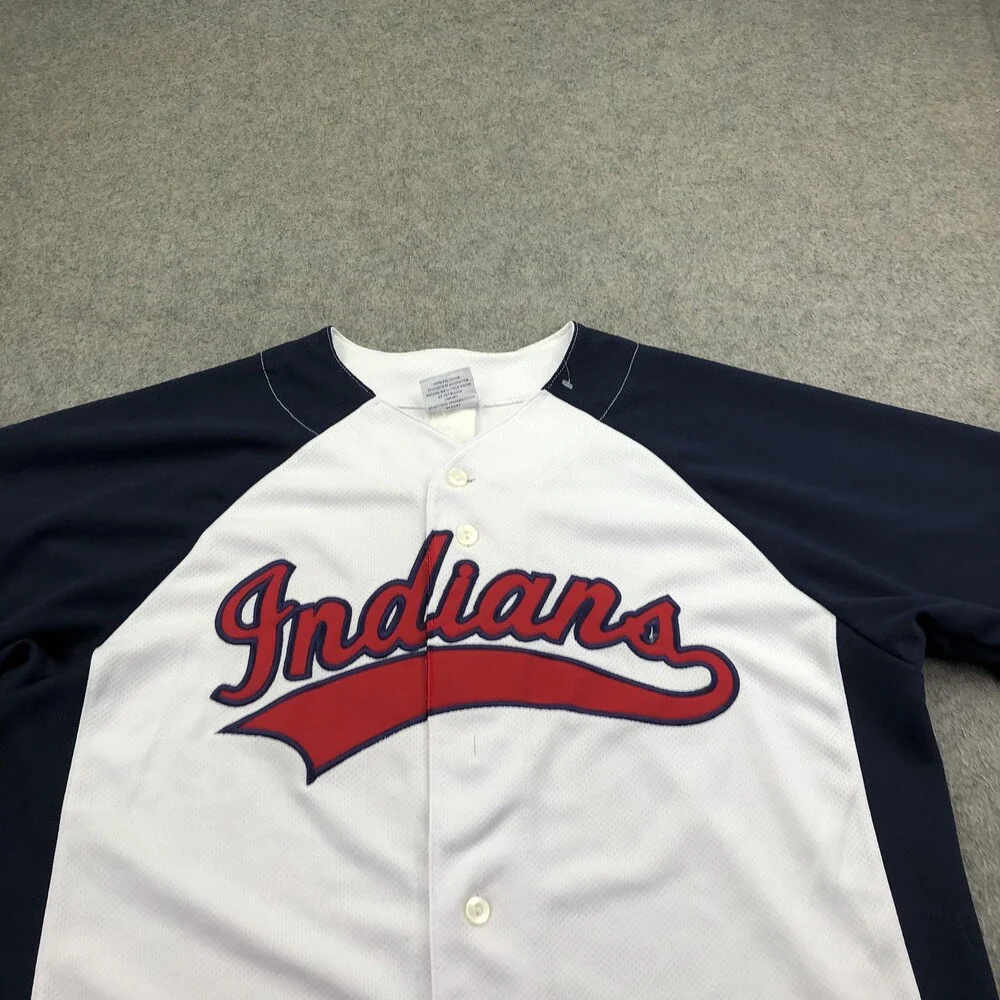 Vintage Cleveland Indians Jersey Mens XL White Blue MLB Majestic Button Front